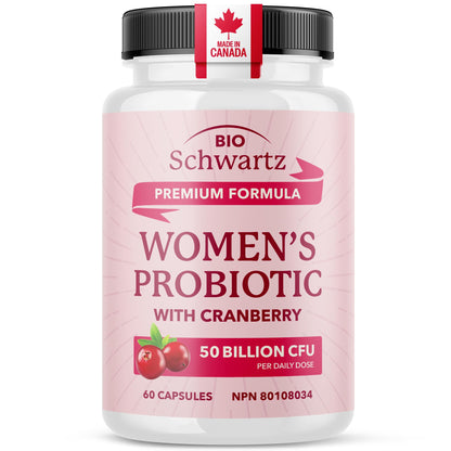 Womens Probiotic with Cranberry | 50 Billion CFU for Gut Health, Bloating Relief & Digestive Support | With Cranberry for Vaginal Health | Gut Health Supplements for Women | Made in Canada | 60 Ct.