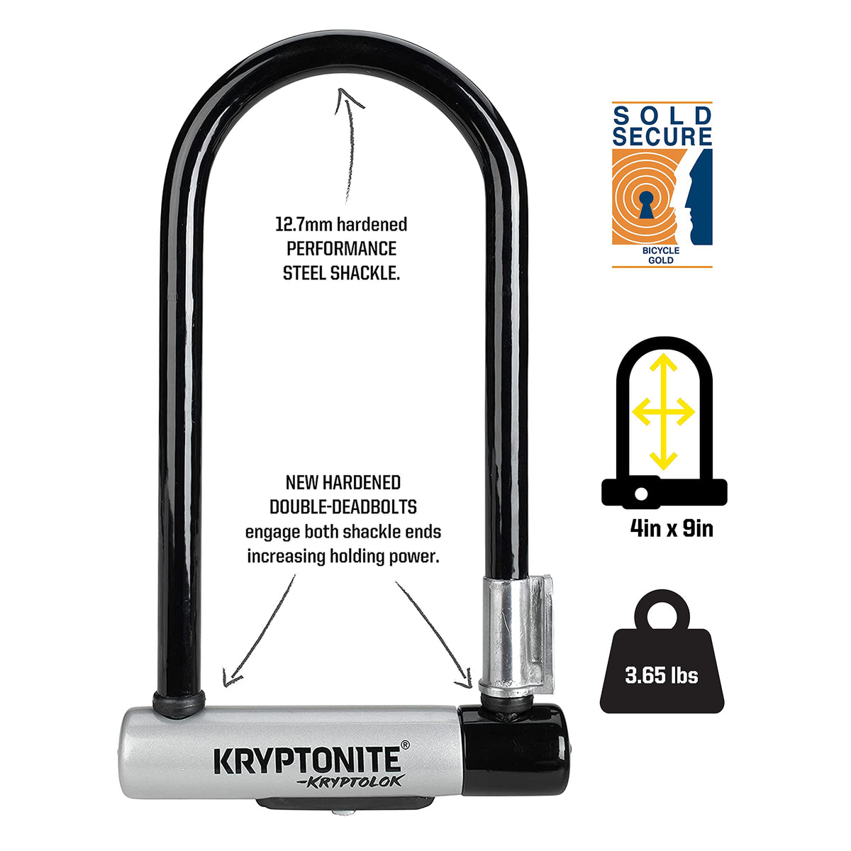 Kryptonite Kryptolok Standard 12.7mm U-Lock Bicycle Lock with FlexFrame-U Bracket & KryptoFlex 410 10mm Looped Bike Security Cable