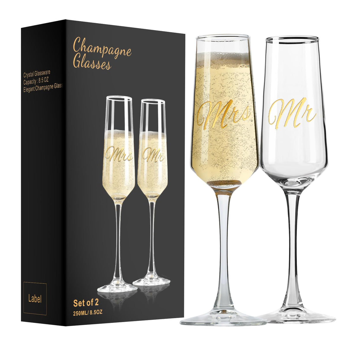 PARACITY Champagne Flutes 8.5OZ/250NL, Crystal Champagne Glasses Set of 2 🍁 All In One Marketplace Canada