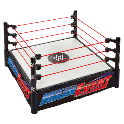 Mattel WWE Superstar Ring with Labels for Main Event & RAW, Spring-Loaded Ring Mat & Pro Tension Elastic Ropes Mattel
