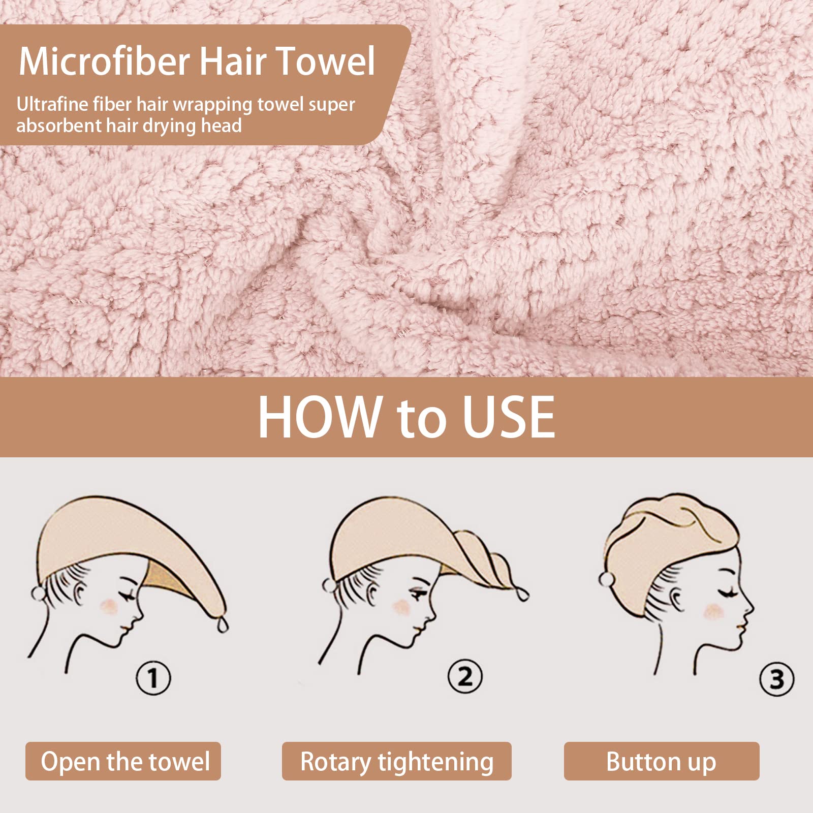 CZZXI 3 PCS Microfiber Hair Towel, Hair Wraps for Women Wet Hair, Fast Drying Hair Turban, Anti Frizz Head Towels Wrap for Curly Hair (Grey, Pink, Blue)