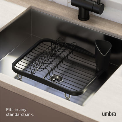 Umbra Sinkin Dish Drying Rack – Drainer Caddy with Removable Cutlery Holder – Use in Sink or On Counter, Standard, Black Umbra