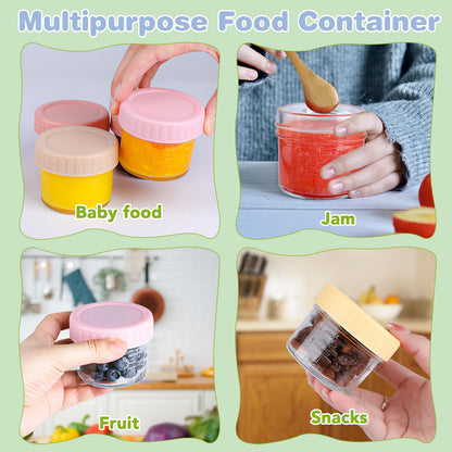 8 Pack Glass Baby Food Storage Containers, 4 oz Leakproof Baby Food Jars with Lids, Small Glass Food Containers for Infant Baby Food, Freezer & Microwave Safe, BPA Free