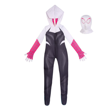 Marvel Spider-Gwen Official Youth Zentai Costume - Hooded Spandex Jumpsuit with Printed Design and Pull On Spandex Mask (S)