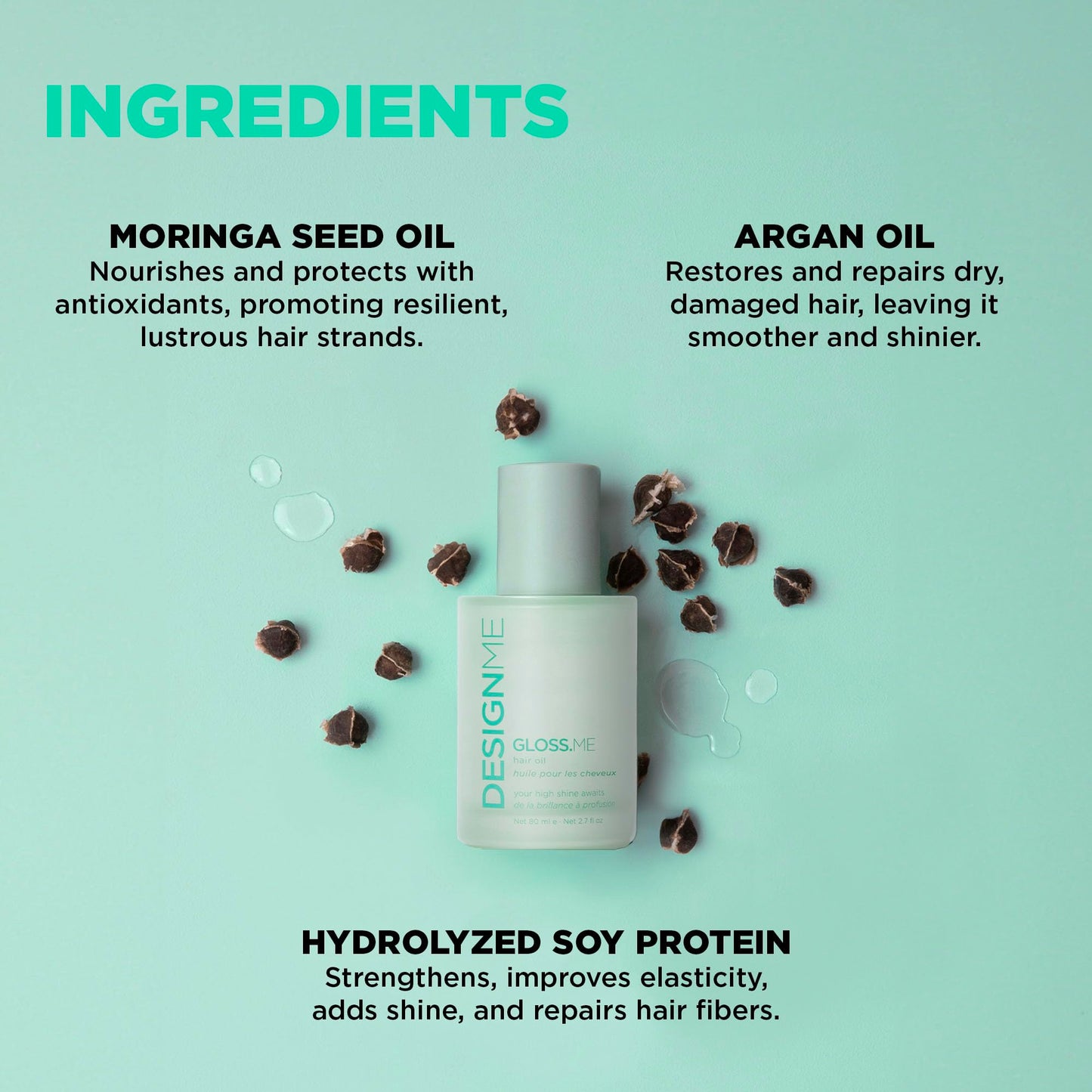 Design.Me GLOSS.ME Hair Oil - Anti Frizz Hair Serum - Heat Protection, Smooths Dry Ends - Adds Shine, Smoothens & Hydrates with Argan Oil - For Straight, Wavy & Curly Textures - No Paraben & Sulfate - Available at All In One Marketplace Canada