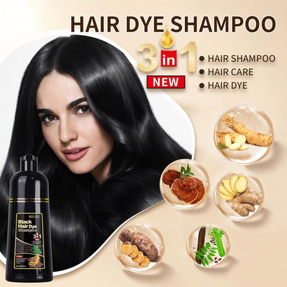 500ML Hair Color Shampoo for Women Men, Hair Dye Shampoo for Grey Hair Beard Coverage, Instant Colour Shampoo 3 in 1 - Long Lasting - Natural - Hair Coloring Hair in Minutes (Natural Black) - Available at All In One Marketplace Canada