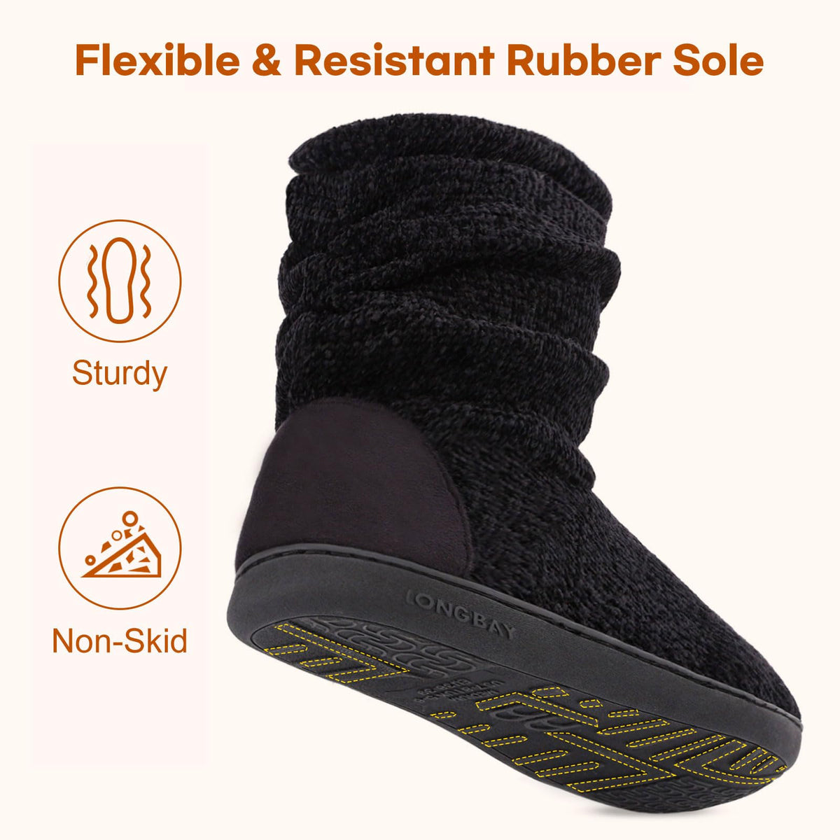 LongBay Women's Cozy Winter Slipper Boots Warm Chenille Knit Bootie Memory Foam Non-Slip Indoor Outdoor House Shoes(Medium / 7-8, Black) 🍁 All In One Marketplace Canada
