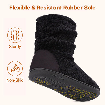 LongBay Women's Cozy Winter Slipper Boots Warm Chenille Knit Bootie Memory Foam Non-Slip Indoor Outdoor House Shoes(Medium / 7-8, Black) 🍁 All In One Marketplace Canada