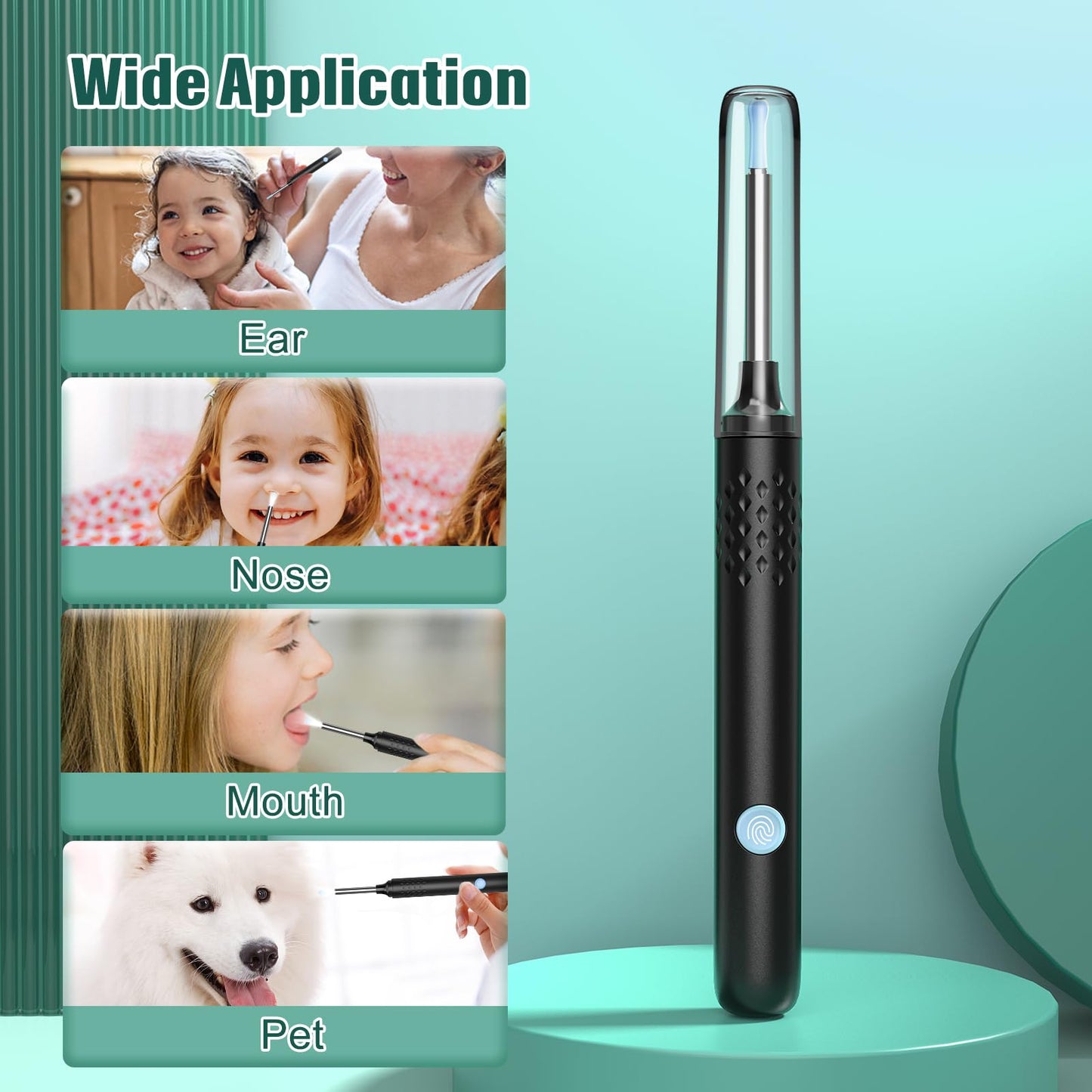 LMECHN Ear Wax Removal, Ear Cleaner with 7 Pcs Ear Set, Ear Wax Removal Tool Camera with 1080P Ear Otoscope & 6 LED Lights, Wireless Ear Pick for Ear Cleaning with 6 Ear Spoons Black
