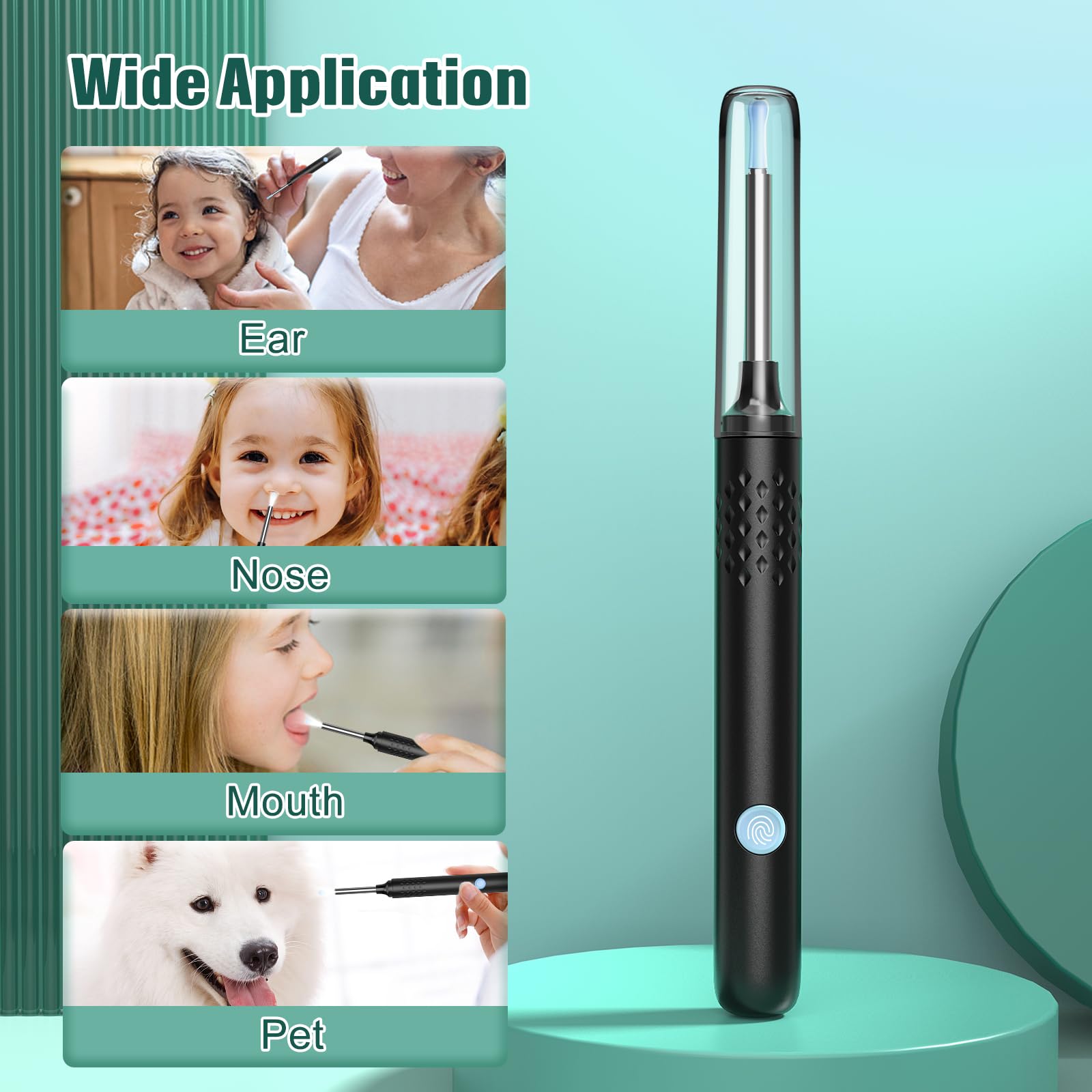 LMECHN Ear Wax Removal, Ear Cleaner with 7 Pcs Ear Set, Ear Wax Removal Tool Camera with 1080P Ear Otoscope & 6 LED Lights, Wireless Ear Pick for Ear Cleaning with 6 Ear Spoons Black