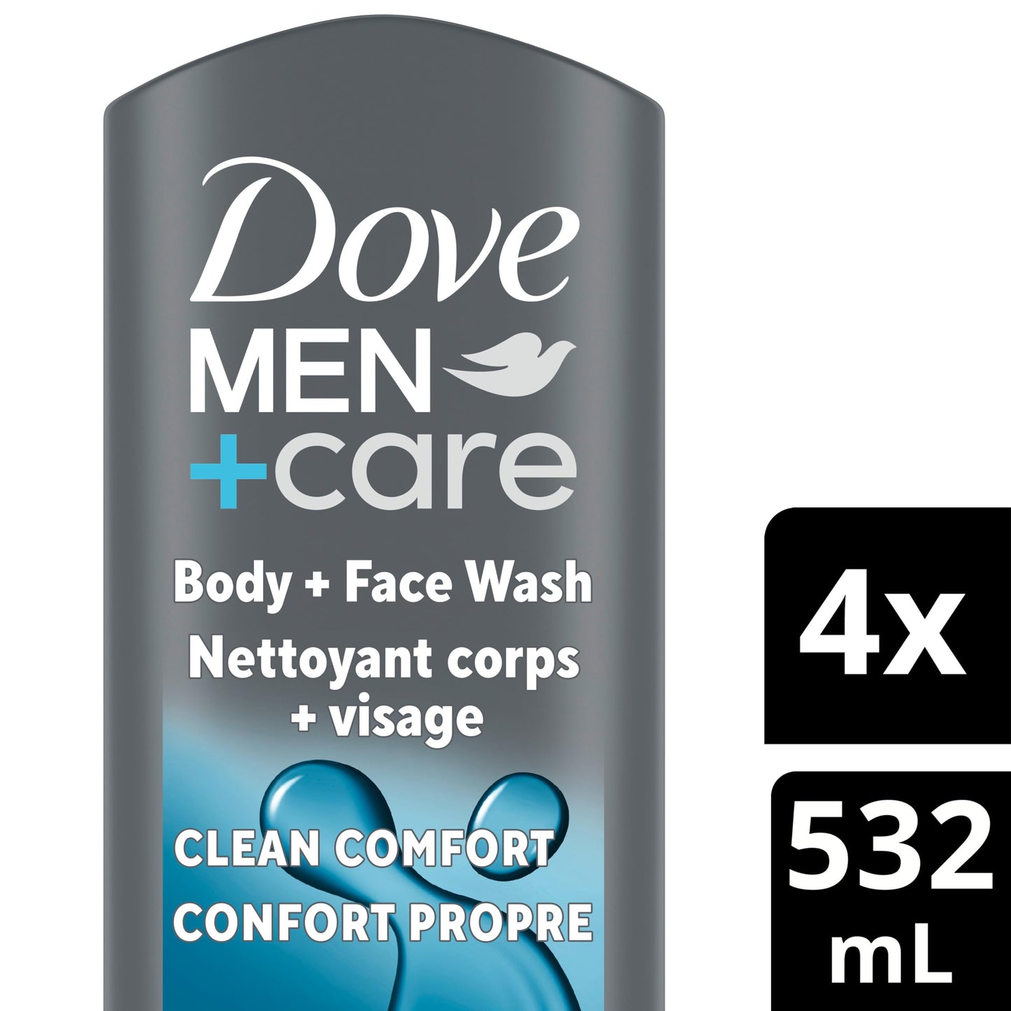 Dove Men+Care Body and Face Wash with 24-hour Nourishing Micromoisture, Clean Comfort, Men's Body Wash, 532mL, Pack of 4 - Available at All In One Marketplace Canada