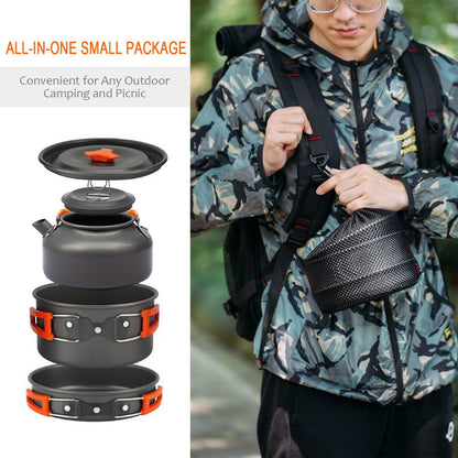 OVERMONT 14 PCS Camping Cookware Outdoor Kitchen Set, Aluminum Portable Kettle Pots and Pans for Camping Hiking and Picnic for 1-3 Person 🍁 All In One Marketplace Canada