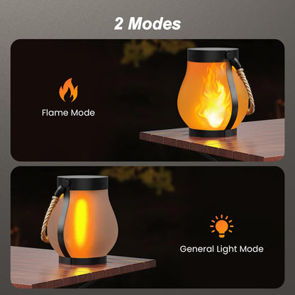 Hompavo Gen2 Solar Lanterns Outdoor with Ultra-Real Flame, Dual Charging (USB/Solar) & 2 Mode - Waterproof Decorative Hanging/Table Lights for Yard Patio Garden Birthday Mothers Day Gifts for Women, 2