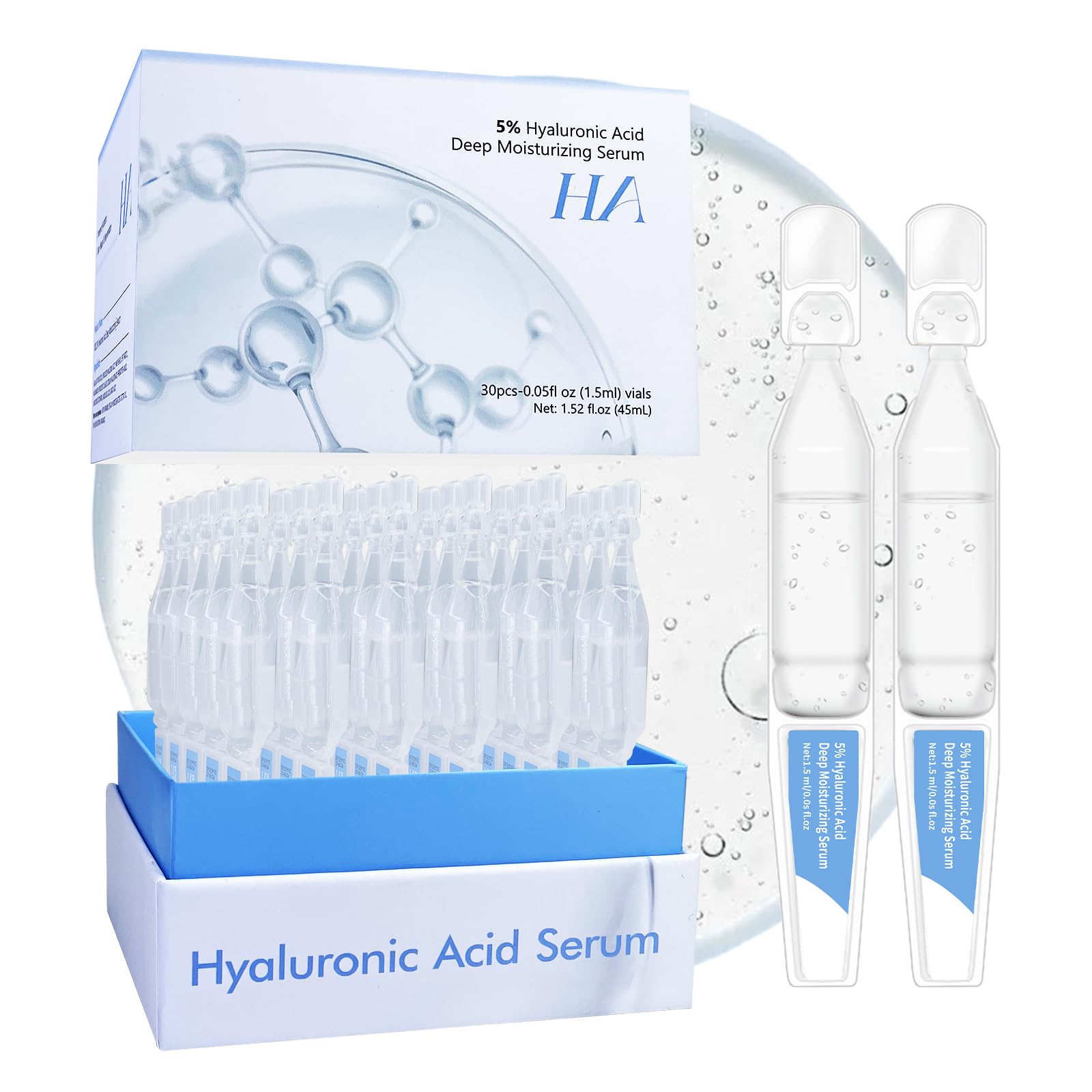 5% Hyaluronic Acid Serum Ultra Moisturizing & Elastic Skin - Wake Nature Perfection Hyaluronic Acid - Anti-Aging Serum for Face Single-Use Vials Skincare - Repair Sensitive Skin (1.5 ml)*30 - Available at All In One Marketplace Canada