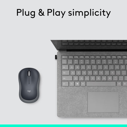 Logitech M185 Wireless Mouse, 2.4GHz with USB Mini Receiver, 12-Month Battery Life, 1000 DPI Optical Tracking, Ambidextrous, Compatible with PC, Mac, Laptop - Swift Grey - Available at All In One Marketplace Canada