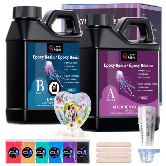 LET'S RESIN Casting Epoxy Resin Kit, 1L(34oz) Crystal Clear & Bubble Free Epoxy Resin and Hardener, High Gloss Resin Kit for DIY Art, Mould Casting, Wood, Jewellery Making, Coasters, Table Top - Available at All In One Marketplace Canada