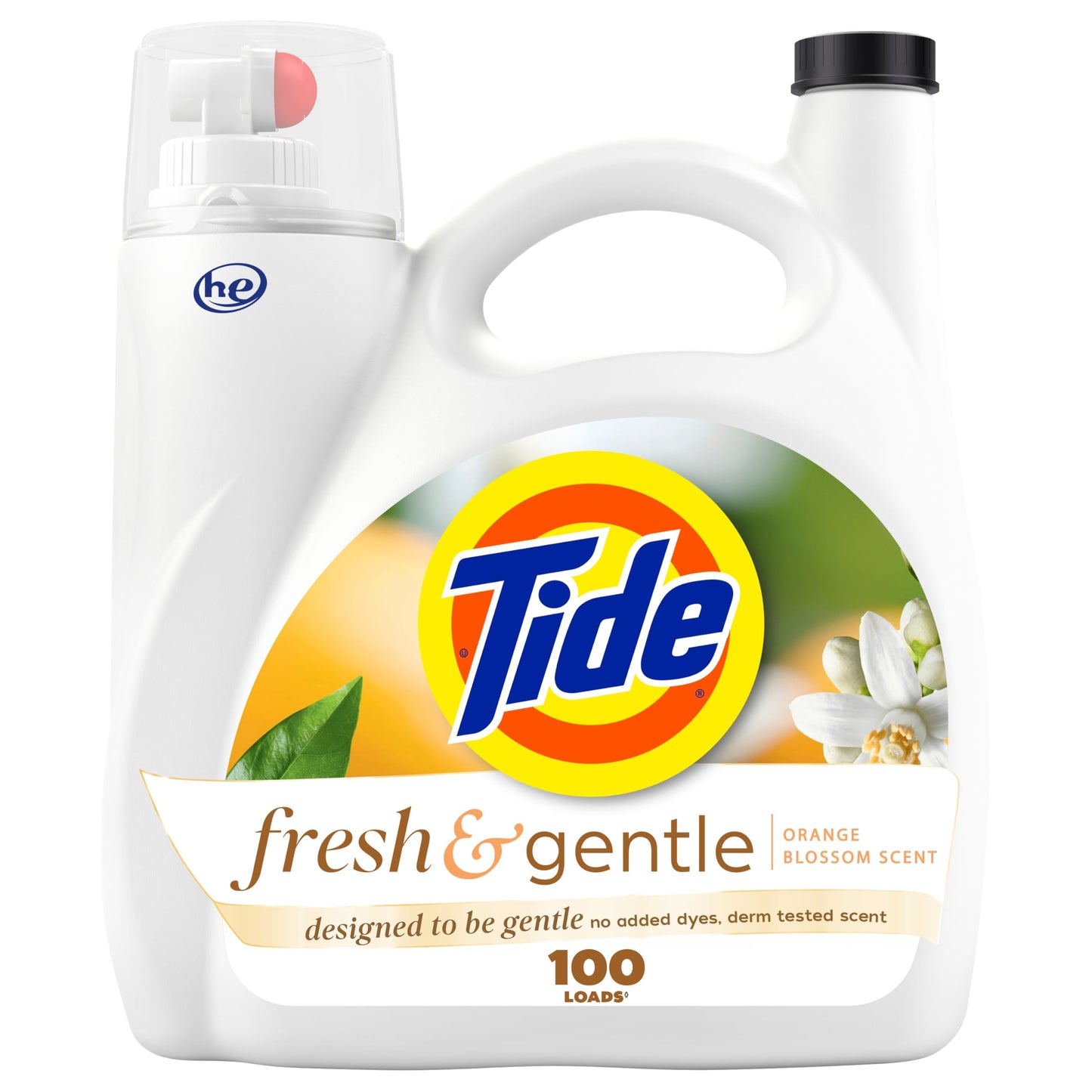 Tide Fresh & Gentle liquid laundry detergent, 100 Loads, Orange Blossom Scent, Gentle laundry soap with nature inspired freshness, 3.9 L Tide