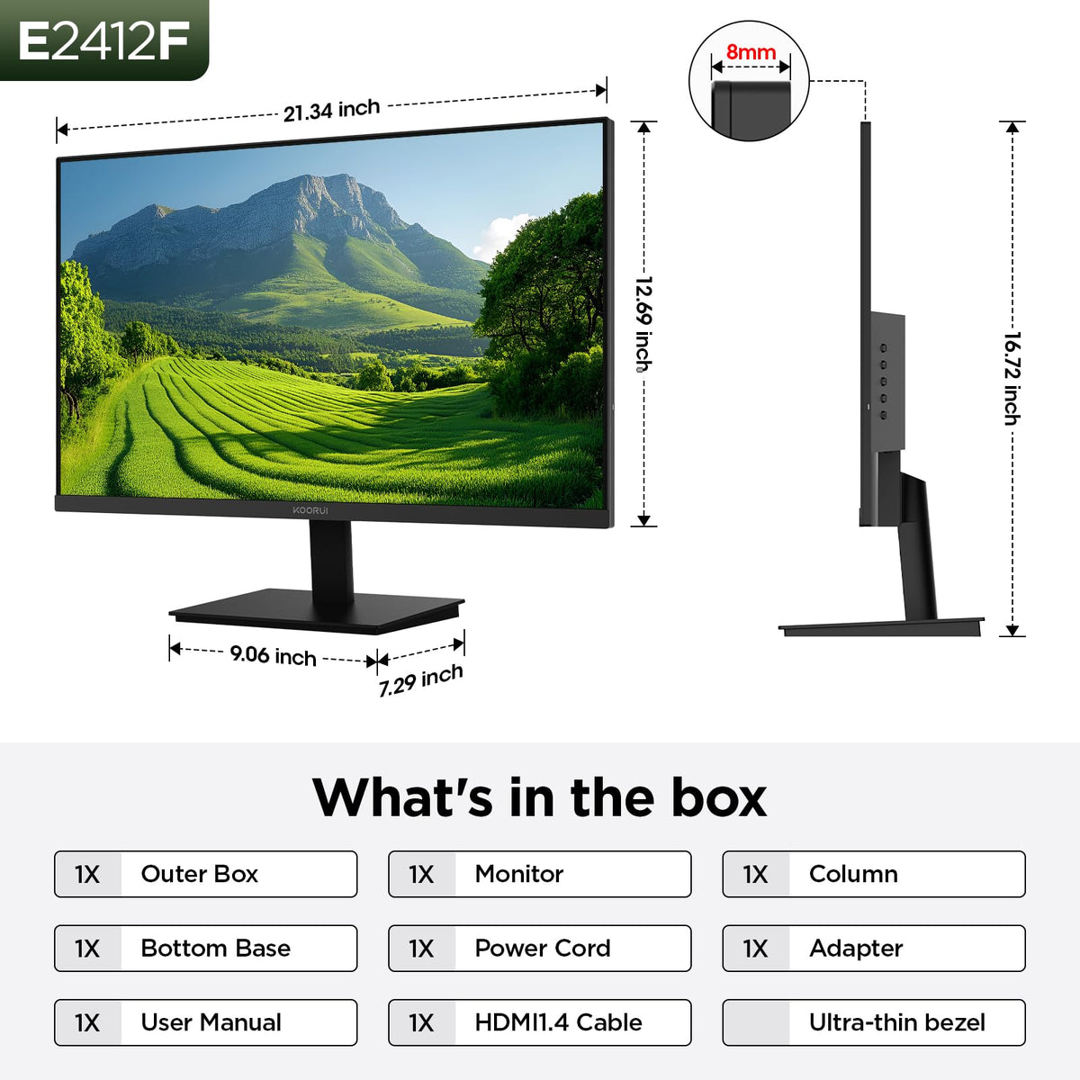 KOORUI 24 Inch Computer Monitor, 100Hz FHD, 99% sRGB, Low Blue Light