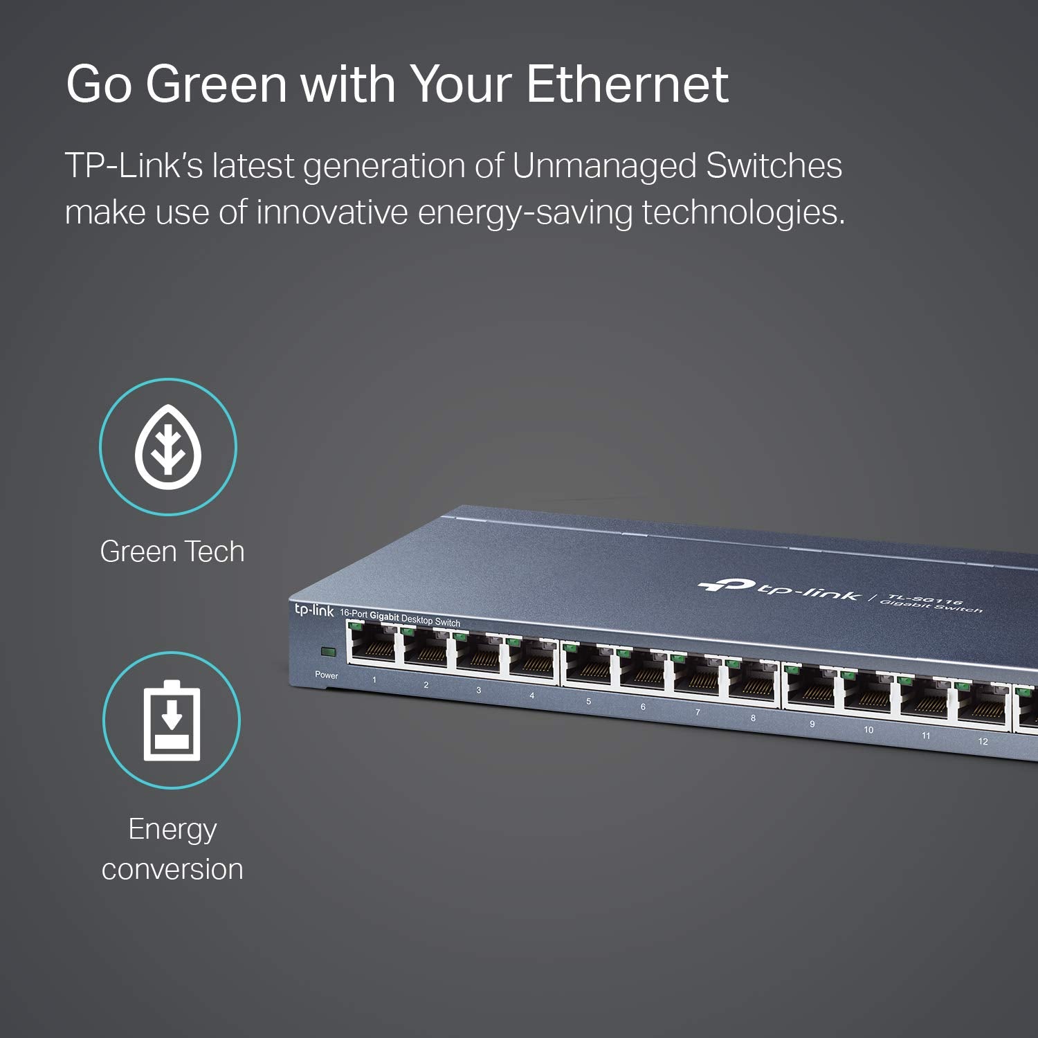 TP-Link 16 Port Gigabit Ethernet Network Switch, Desktop and Wall-Mount, Fanless, Sturdy Metal with Shielded Ports, Traffic Optimization, Unmanaged, Limited Lifetime Protection (TL-SG116) TP-Link
