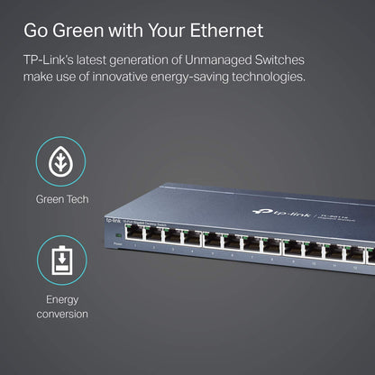 TP-Link 16 Port Gigabit Ethernet Network Switch, Desktop and Wall-Mount, Fanless, Sturdy Metal with Shielded Ports, Traffic Optimization, Unmanaged, Limited Lifetime Protection (TL-SG116) TP-Link