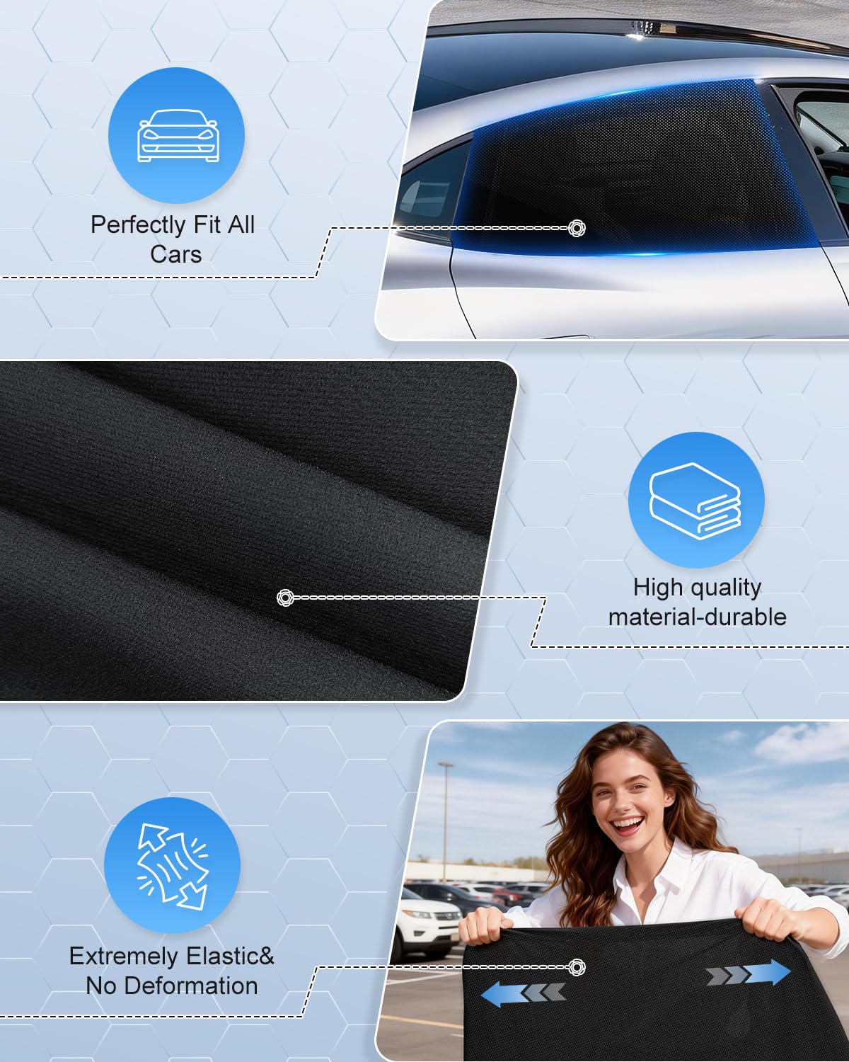 PEMOTech Car Window Shades(2 Pack)-Side Window Sun Shades, UV Protection Breathable Spandex Baby Window Covers for Camping, Universal Fit Most of Cars, Protect Privacy for Family (39.8"x27.2") Black
