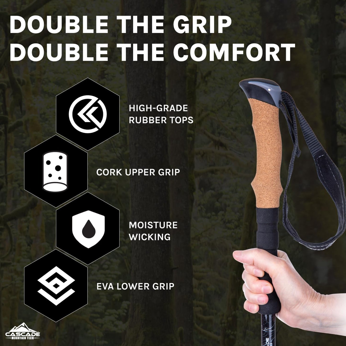 Cascade Mountain Tech Aluminum Adjustable Lightweight Trekking Poles with Cork Grip and Quick Lock for Hiking, Walking and Running in All Terrains Cascade Mountain Tech