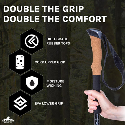 Cascade Mountain Tech Aluminum Adjustable Lightweight Trekking Poles with Cork Grip and Quick Lock for Hiking, Walking and Running in All Terrains Cascade Mountain Tech