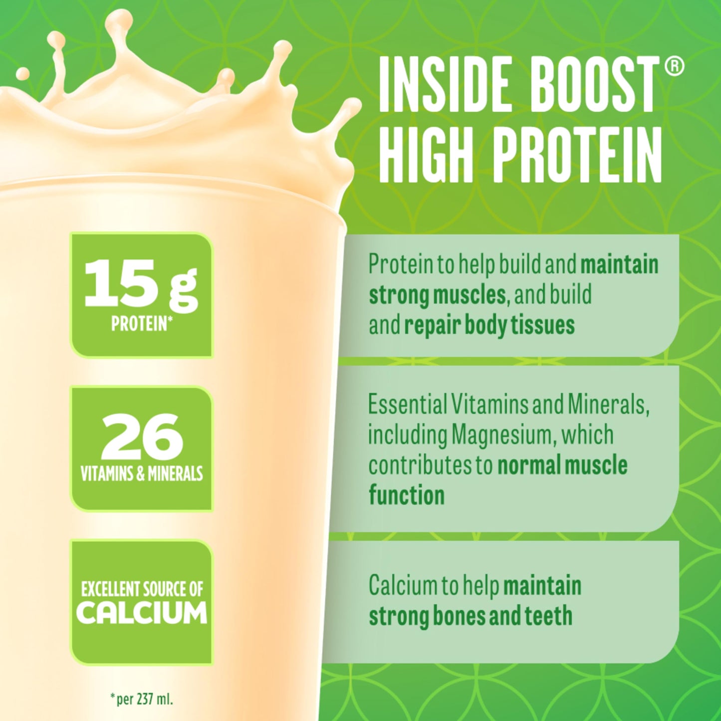 BOOST High Protein Vanilla Meal Replacement Drink, 15g Protein, 237ml Bottles, 6-Pack (4-Pack Case)