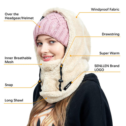 Senllen Ski Mask Cold Weather Fleece Balaclava Wind-Resistant Winter Face Mask for Men and Women Beige 🍁 All In One Marketplace Canada