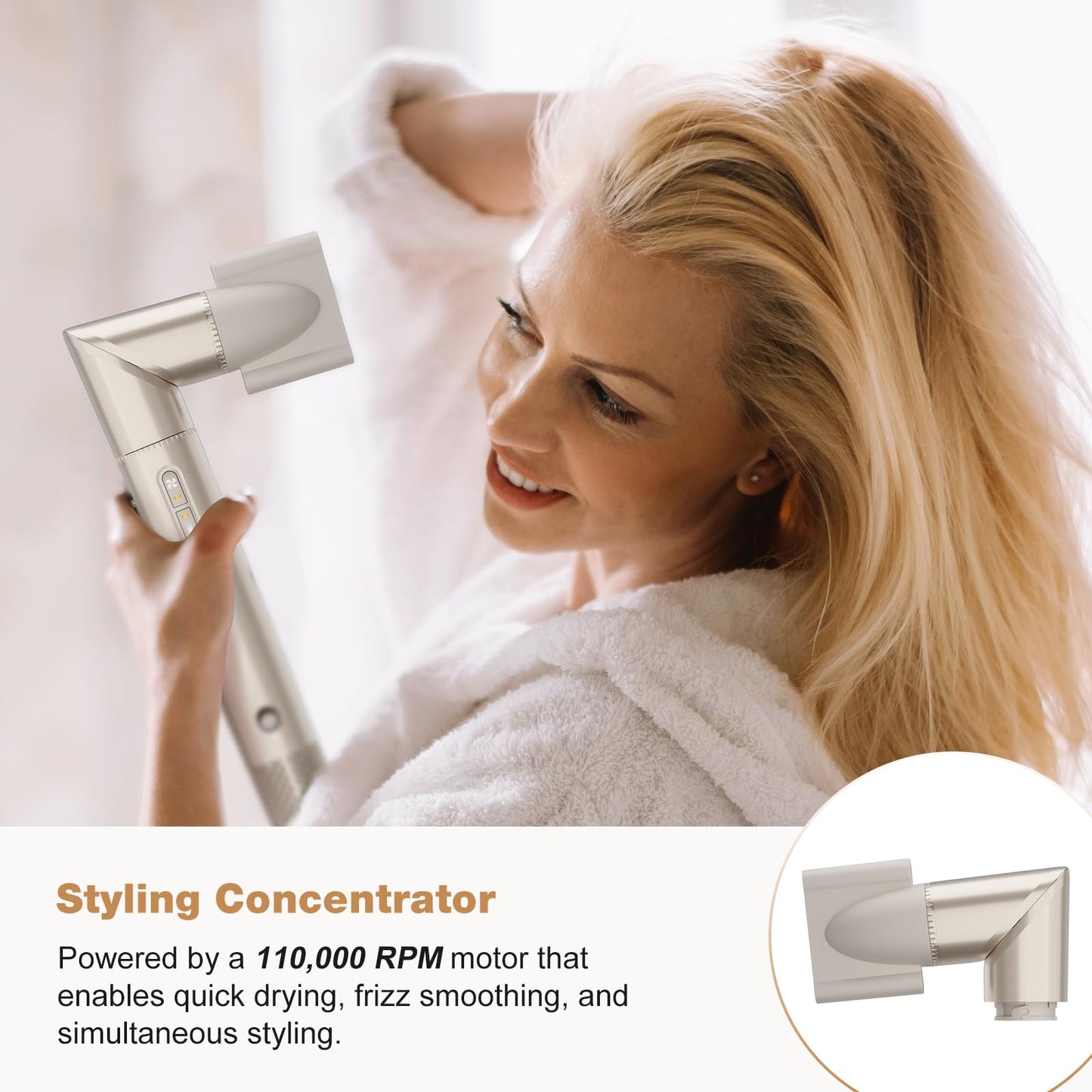 7MAGIC 7 in 1 Hair Styler & Hair Dryer Brush,110,000 RPM High-Speed Negative Ionic Hot Air Styler, 1400W Powerful Blow Dryer Brush & Multi-Style for Straight,Wavy, Curly, and Coily Hair,Champagne Gold - Available at All In One Marketplace Canada