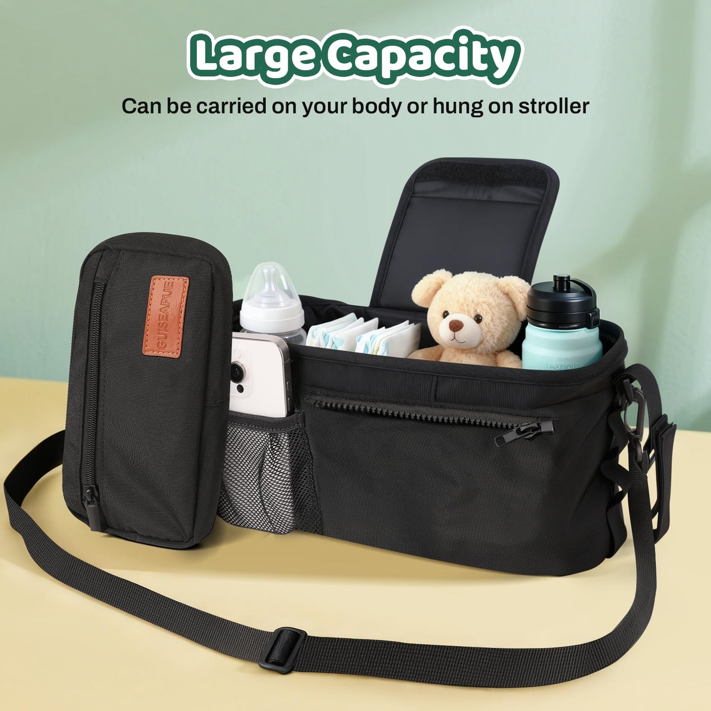 Stroller Caddy with Cup Holder: Universal Stroller Organizer with Detachable Phone Bag, Non-Slip Straps, Stroller Accessories Fits Uppababy,Bugaboo, Graco, Cybex, Nuna, Baby Jogger, Gifts for New Mom - Available at All In One Marketplace Canada