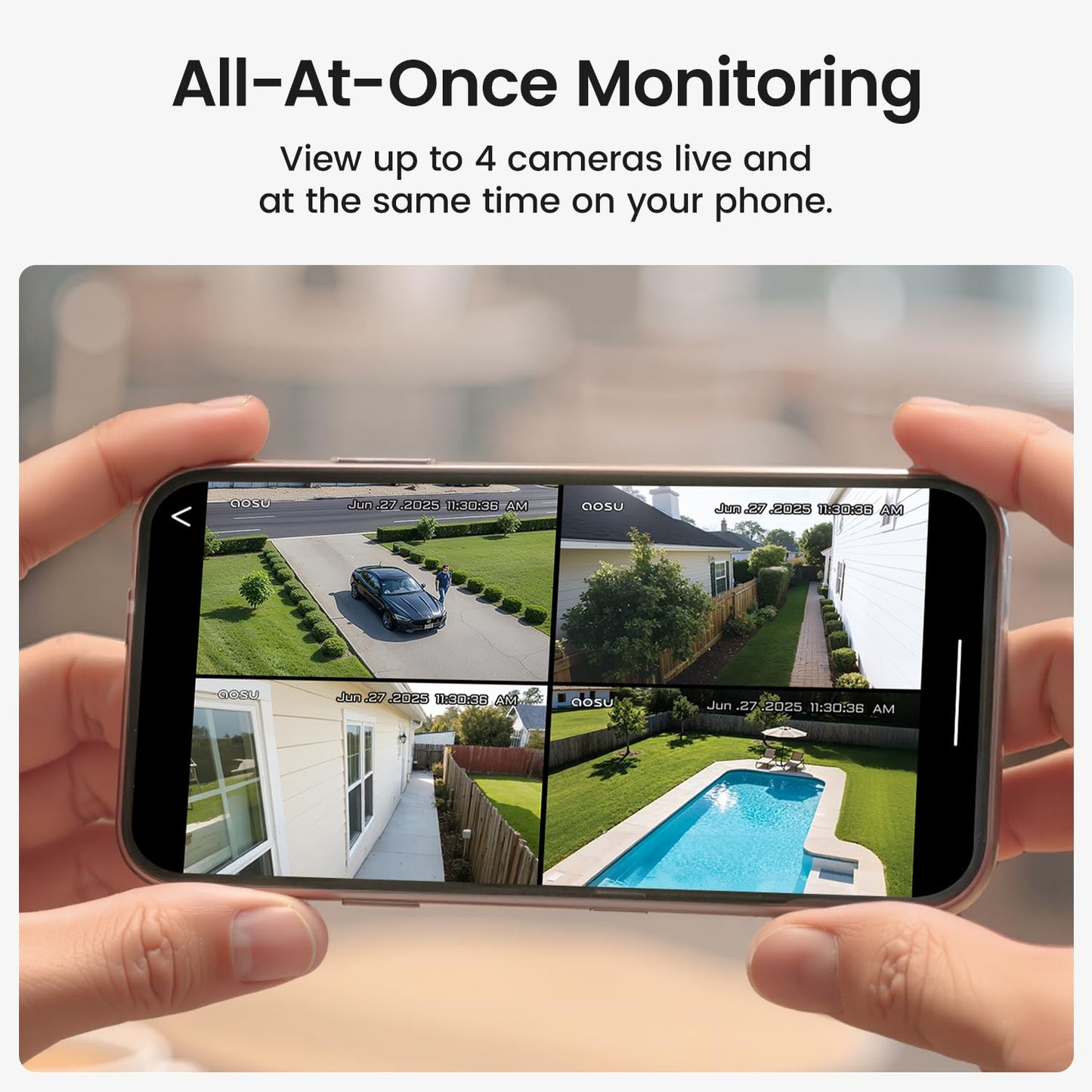 AOSU Security Cameras Outdoor Wireless, 2 Cam-Kit, No Subscription Required, Solar-Powered, Home Security Cameras System with 360° Pan & Tilt, Auto Tracking, 2K Color Night Vision, Easy Setup