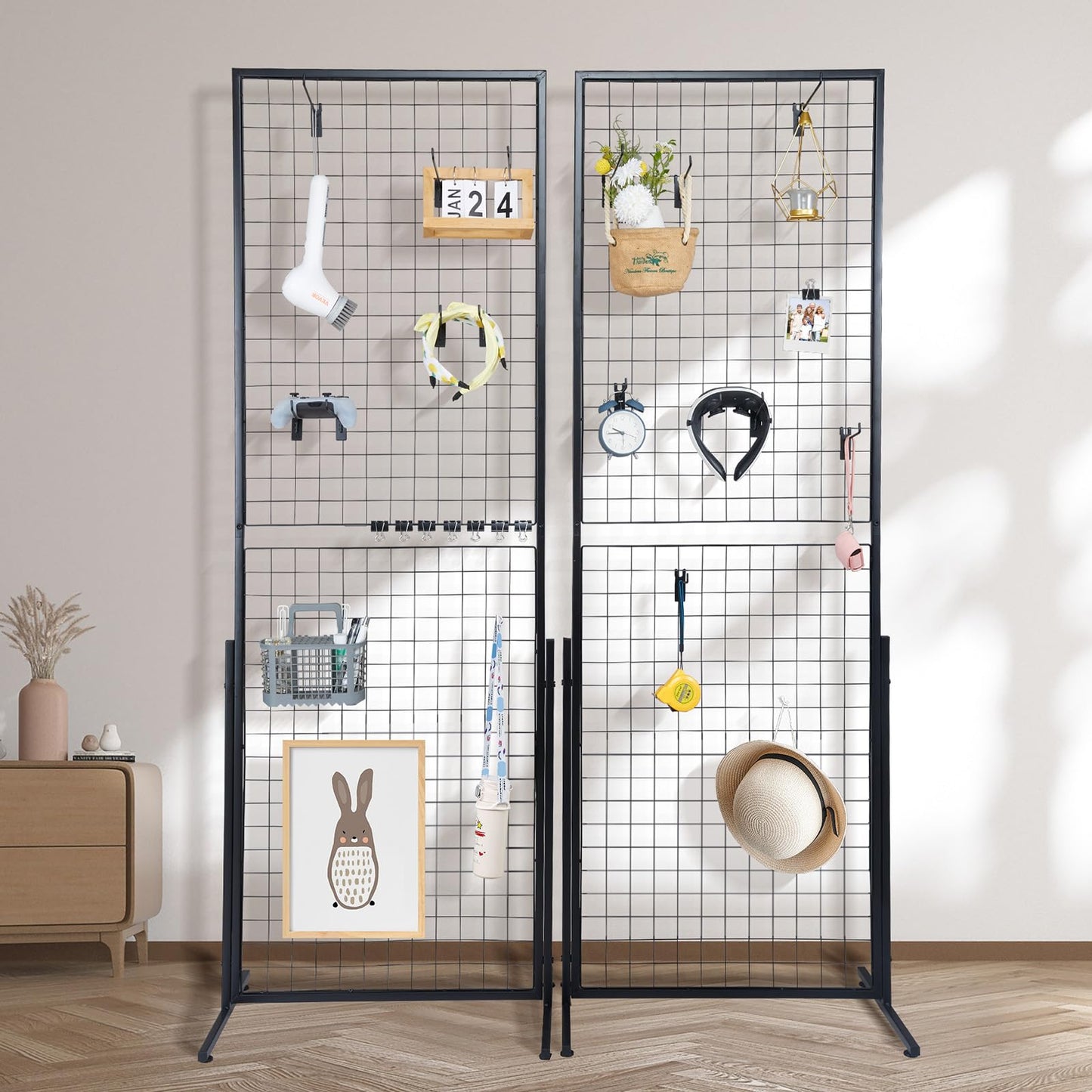 VEVOR 2' x 5.6' Grid Wall Panels Tower, 2 Packs Wire Gridwall Display Racks with T-Base Floorstanding, Double Side Gridwall Panels for Art Craft Shows, Retail Display with Extra Clips and Hooks 🍁 All In One Marketplace Canada