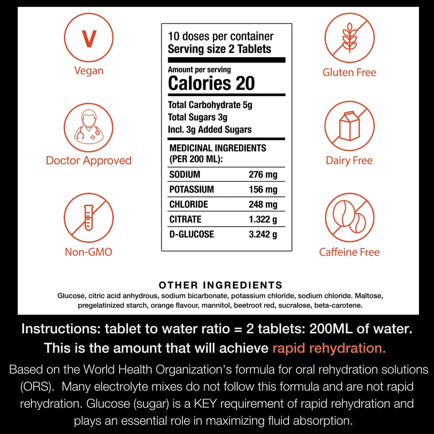 Hydralyte Electrolyte Tablets | Blood Orange Flavored Electrolytes | Pre-Workout and Post-Workout Hydration Solution to Enhance Performance and Maximize Recovery | (2 Tablets per Serving, 40 Count) - Available at All In One Marketplace Canada