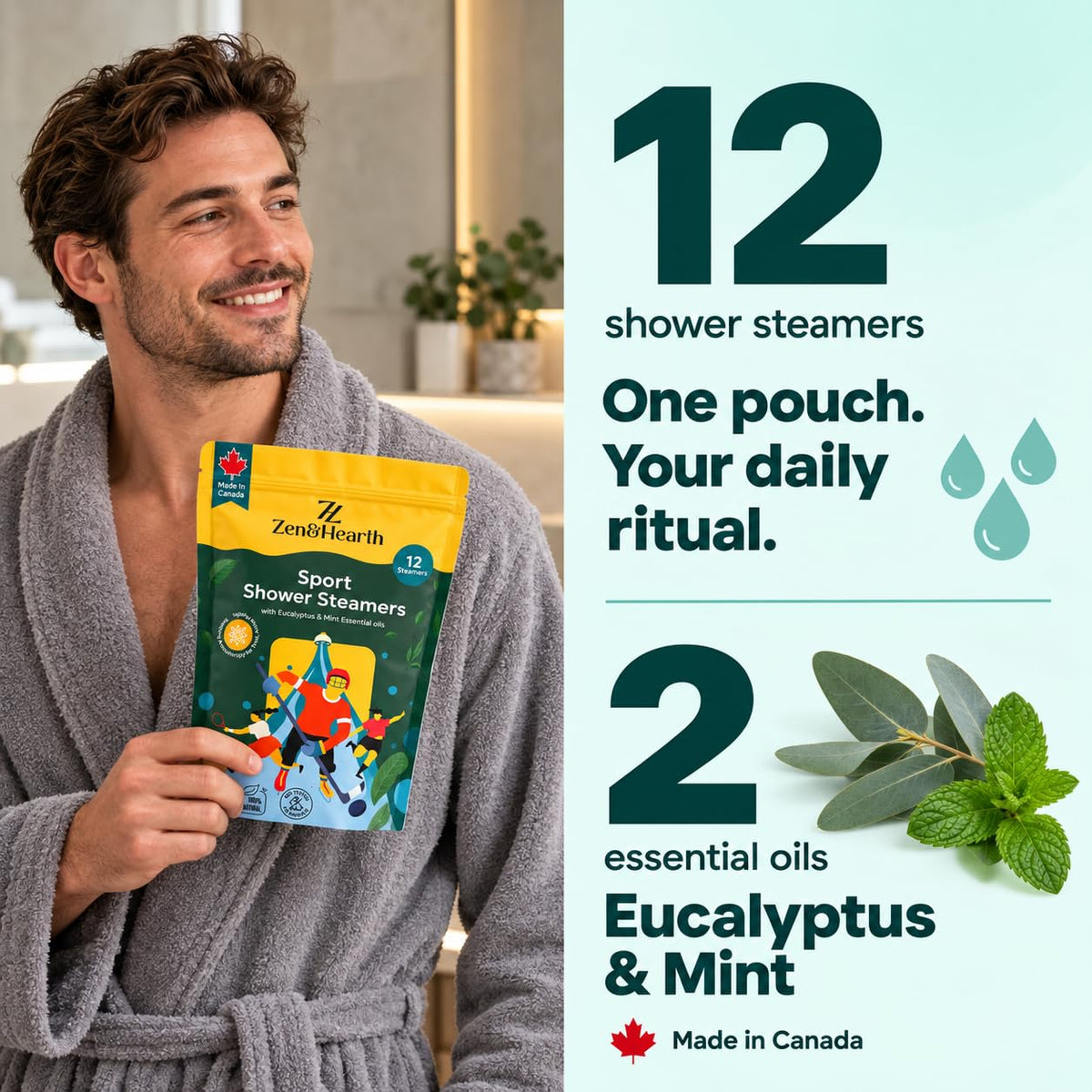 Zen & Hearth Sport Shower Steamers, 12 Pack Eucalyptus & Mint with Menthol 🍁 All In One Marketplace Canada