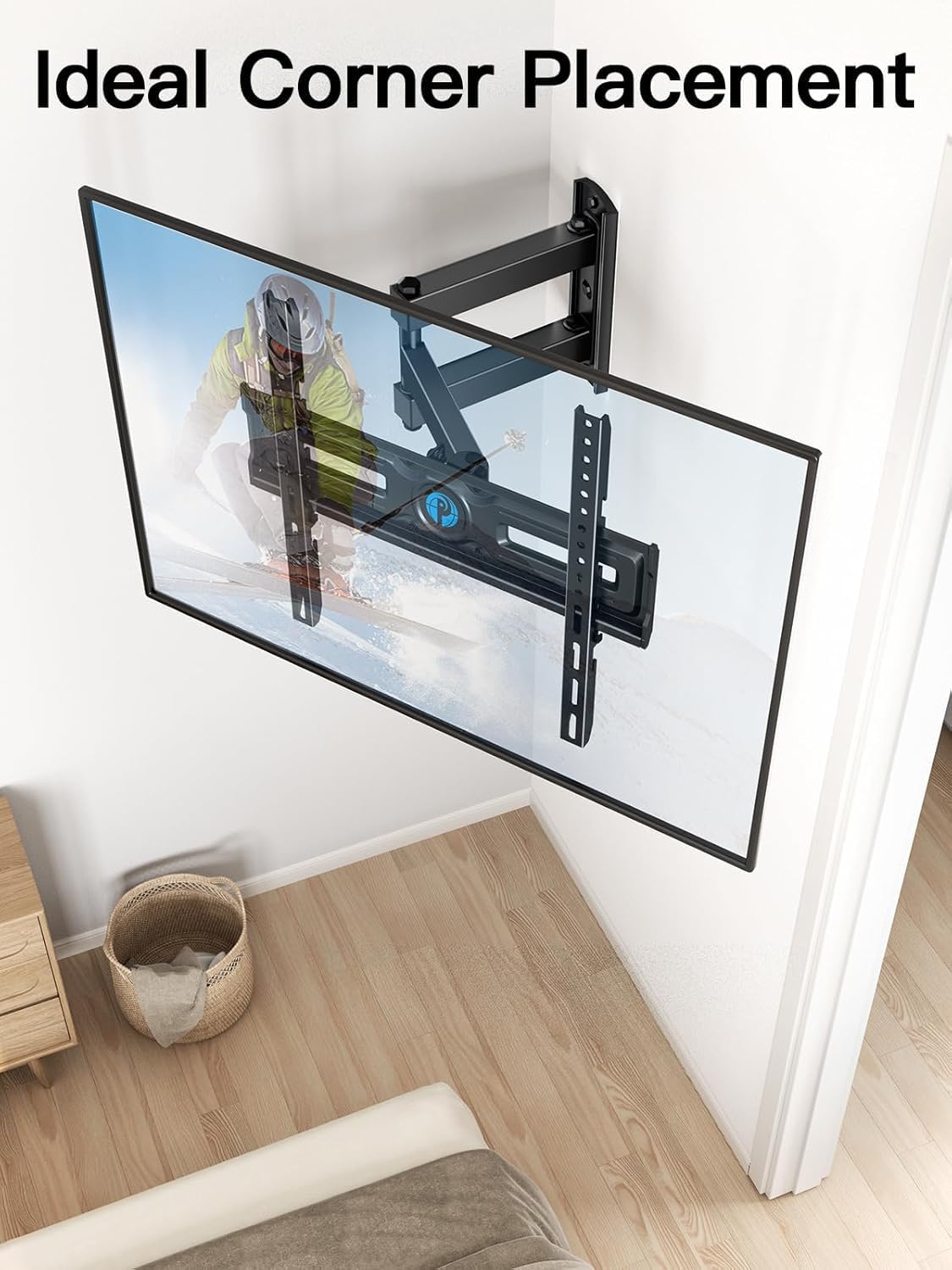 Pipishell Full Motion TV Wall Mount for 26-65 Inch TVs up to 77 lbs, Height Adjustable Corner Wall Mount Bracket with Articulating Arm, Swivel Extension Tilt, Max VESA 400x400mm, PIMF9