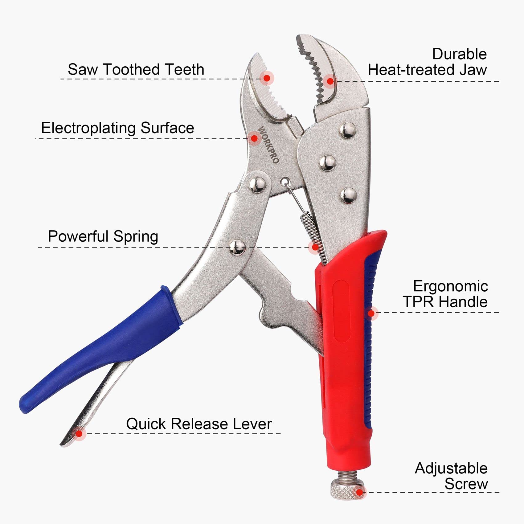WORKPRO 3-piece Locking Pliers Set, 10-inch Curved Jaw, 7-inch Curved Jaw and 6-1/2-inch Straight Jaw WORKPRO
