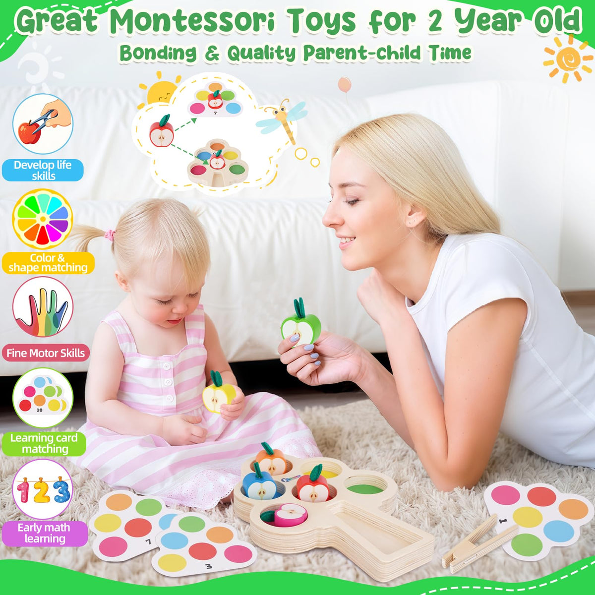 FCSONU Toddler Toys Montessori Toys for 1 2 3 Year Old|Clip Apple Matching 🍁 All In One Marketplace Canada