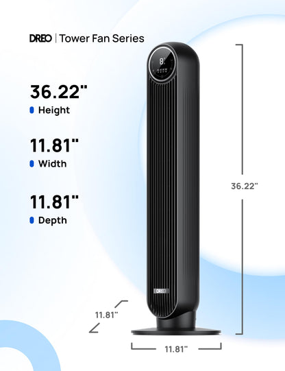 DREO Tower Fan for Bedroom, 2026 Upgraded DC Motor, 28ft/s High Velocity, 20dB Ultra Quiet Standing Fan, 8 Speeds 4 Modes, 90° Oscillating Bladeless Fan for Indoors, Floor Fans with Remote, Black
