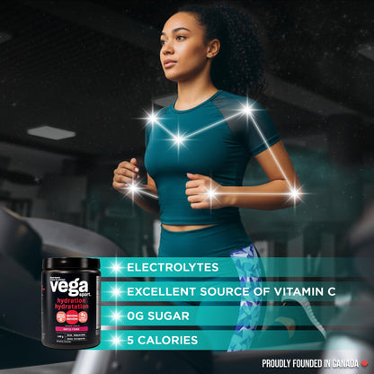 Vega Sport Hydration Electrolyte Powder, Plant Based for Fast Post Workout Hydration – Sugar-Free Berry, 40 Servings, 148 grams - Available at All In One Marketplace Canada