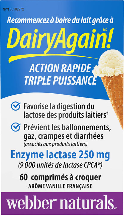 Webber Naturals Dairy Again Lactase Enzyme Chews, 60 Chewable Tablets Webber Naturals