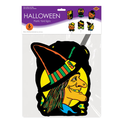 Panneaux de jardin d'Halloween vintage en plastique de Beistle avec piquets en métal