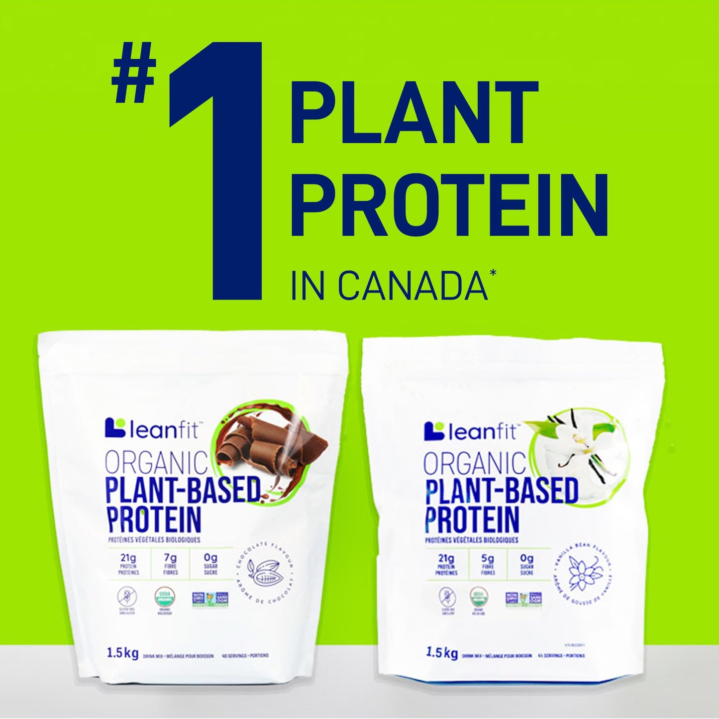 LeanFit Organic Plant-Based Protein Powder - Natural Vanilla Flavor, 21g Protein Per Serving, 44 Servings, 1.5kg