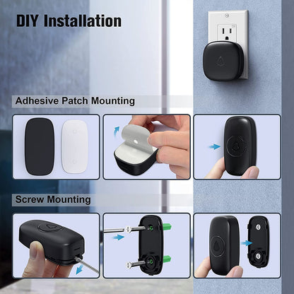 SECRUI Doorbell, Wireless Doorbell with 2 Receivers, Easy Installation, Adjustable Volumes, 58 Chimes, 1000Ft Operating Range, LED Indicator, Black