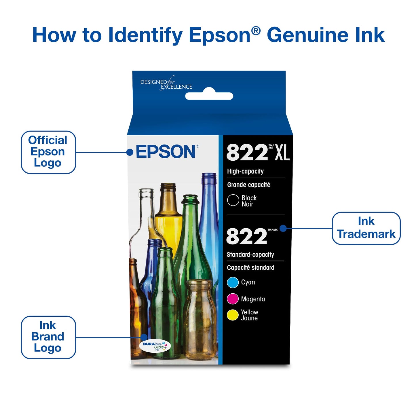 Epson 822 Genuine Ink Cartridge XL Black and Standard Color Combo Pack Epson
