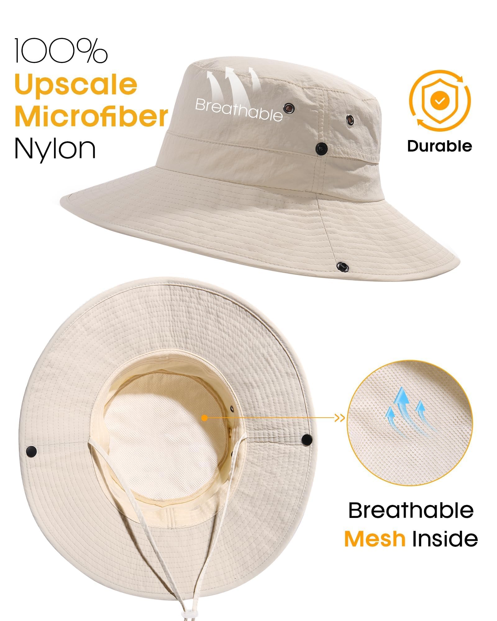 FURTALK Sun Hat for Women Men UV Protection Safari Hat Womens Summer Wide Brim Packable UPF50 Hiking Fishing Cowboy Style hat Beige