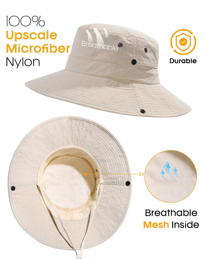 FURTALK Sun Hat for Women Men UV Protection Safari Hat Womens Summer Wide Brim Packable UPF50 Hiking Fishing Cowboy Style hat Beige