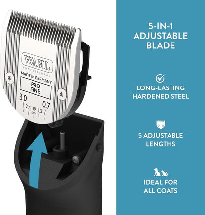 Wahl Professional Animal 5-in-1 Adjustable Pro Fine Adjustable Clipper Blade - for Arco, 5 Style Groom, Bravura, Chromado, Creativa, Figura & Motion Clippers - Replacement Blades - Silver, Made in Germany - Model 58190 Wahl