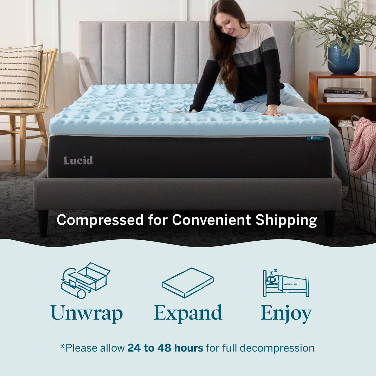 Lucid 3 Inch Gel Memory Foam Plush - Cooling Targeted Convoluted Comfort Zones Mattress Topper, Twin