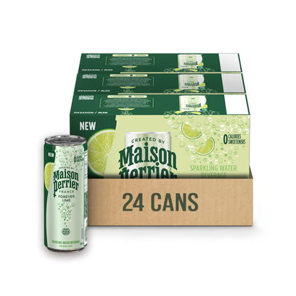 Maison Perrier Forever Lime Sparkling Water – 24 Pack of 330ml Cans – Natural Lime Flavor, Zero Calories, Zero Sweeteners, Zero Sodium – Sourced and Bottled in France